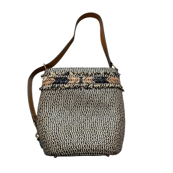 Eric Jarvis Tortola Fringe Trim Raffia Straw Small Bucket Bag Purse Convertible - Picture 1 of 15